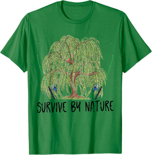 Survive By Nature weeping willow tree with fishing rod T-Shirt - T-Shirt | Irish Green