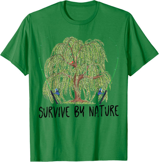 Survive By Nature weeping willow tree with fishing rod T-Shirt - T-Shirt | Irish Green