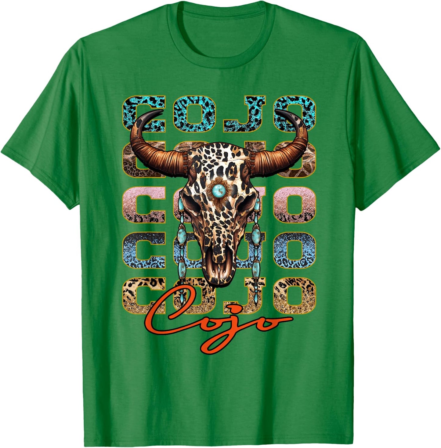 Vintage Rodeo Cojo Western Deserts Bull-Skull Cowhide Cojo T-Shirt - T-Shirt | Irish Green