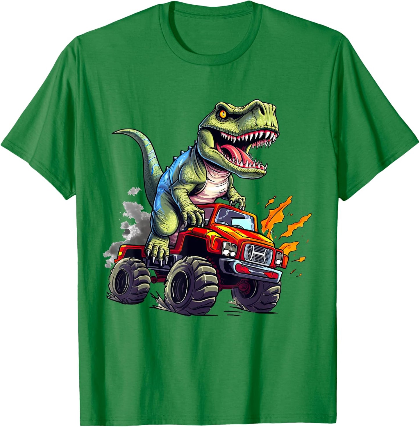 Dinosaur Riding Monster Truck Present For Boys Kids Adult T-Shirt - T-Shirt | Irish Green