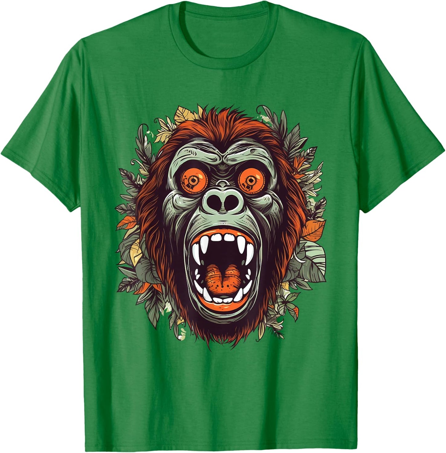 Screaming Gorilla Head Face Art Ape Wildlife Lover Artwork T-Shirt - T-Shirt | Irish Green