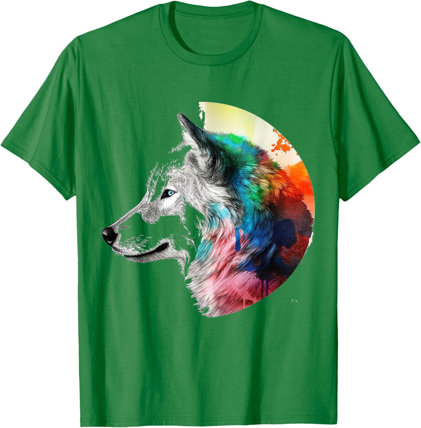 Wolf Colorful Artwork | Animal Motif Wolf T-Shirt - T-Shirt | Irish Green