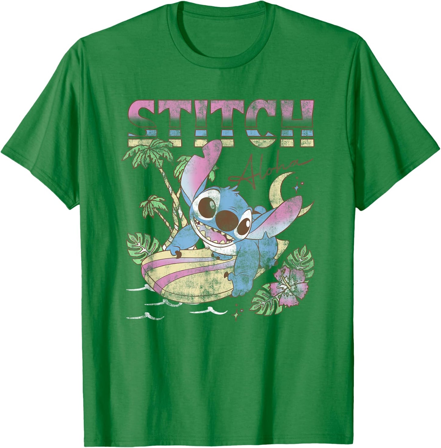 Disney Lilo & Stitch Aloha Tropic Surf Stitch T-Shirt - T-Shirt | Irish Green