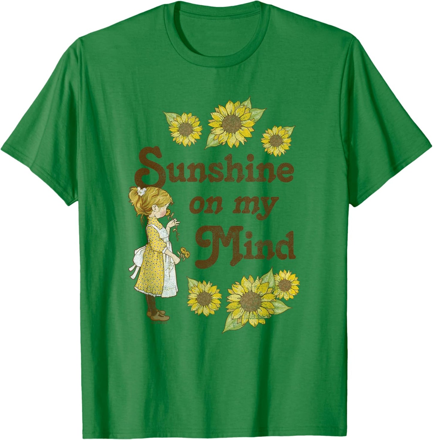 Holly Hobbie Sunshine On My Mind Sunflower Girl Vintage T-Shirt - T-Shirt | Irish Green