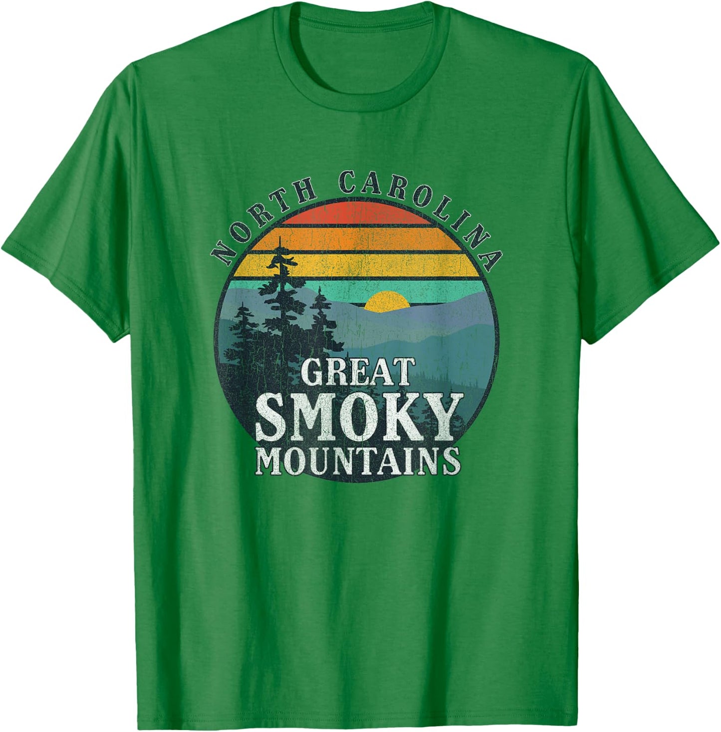 Great Smoky Mountains National Park Retro Sunset T-Shirt - T-Shirt | Irish Green