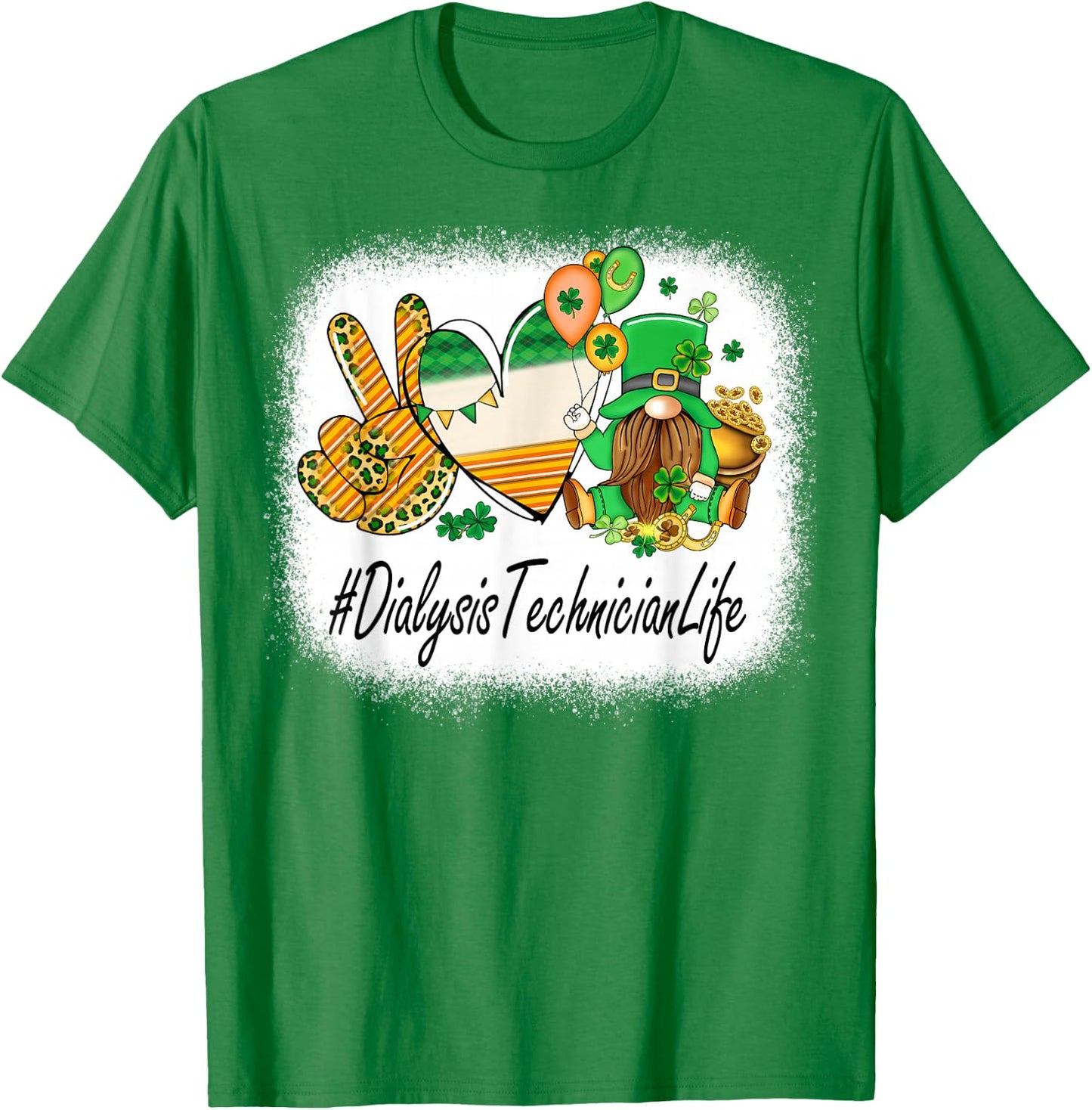 Dialysis Technician Peace Love St Patricks Day Women Gnome T-Shirt - T-Shirt | Irish Green