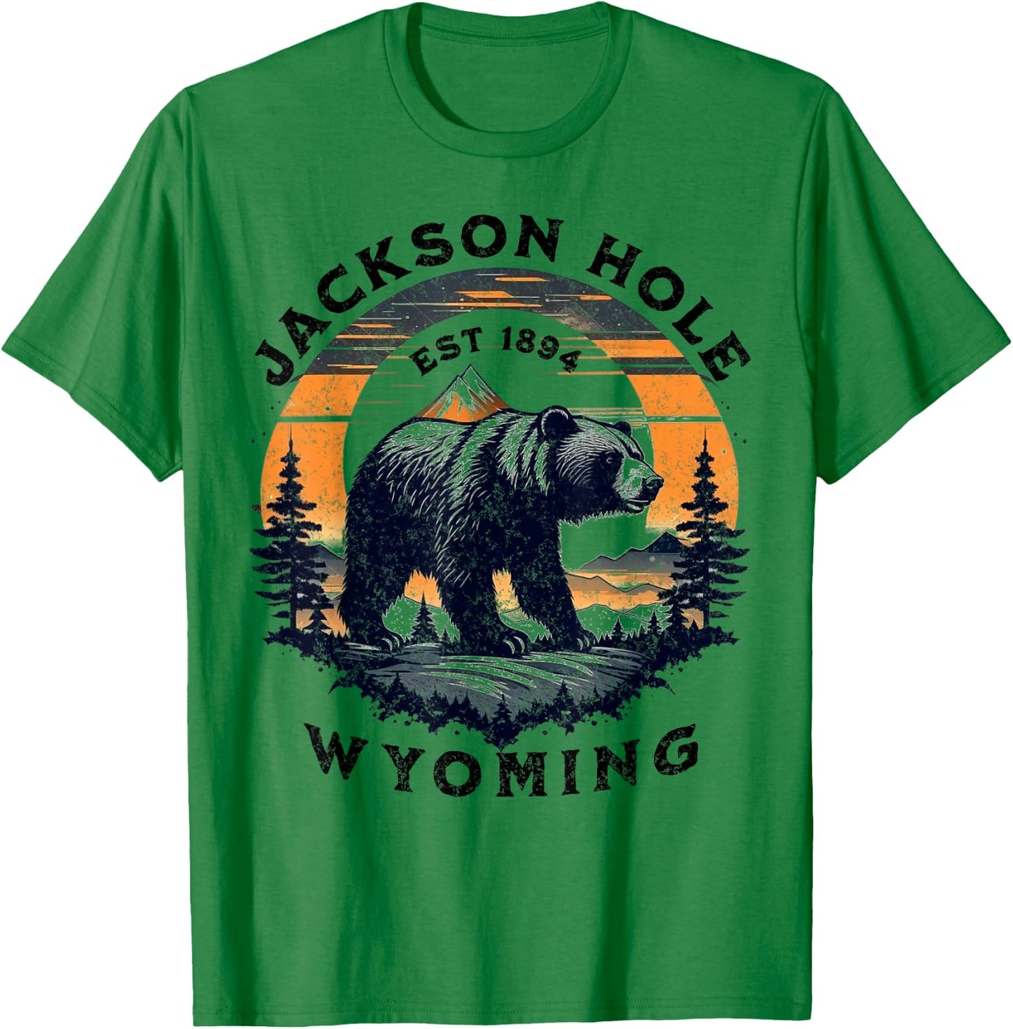 Jackson Hole Wyoming USA Outdoor Vintage -Youth - White with Silver accents - Small - Short Sleeve - Classic Fit - Cotton, Polyester Blend - Hiking, Casual - All Seasons T-Shirt - T-Shirt | Irish Green
