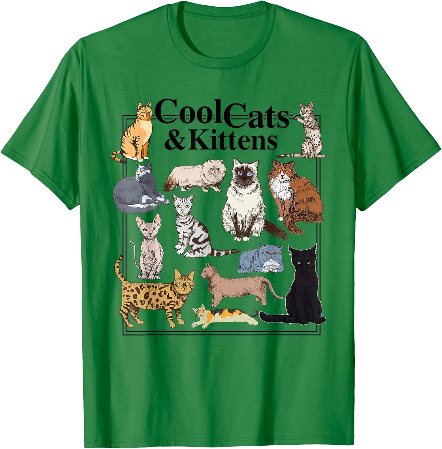 Cools Cat and Kitten Cat Types Funny T-Shirt - T-Shirt | Irish Green