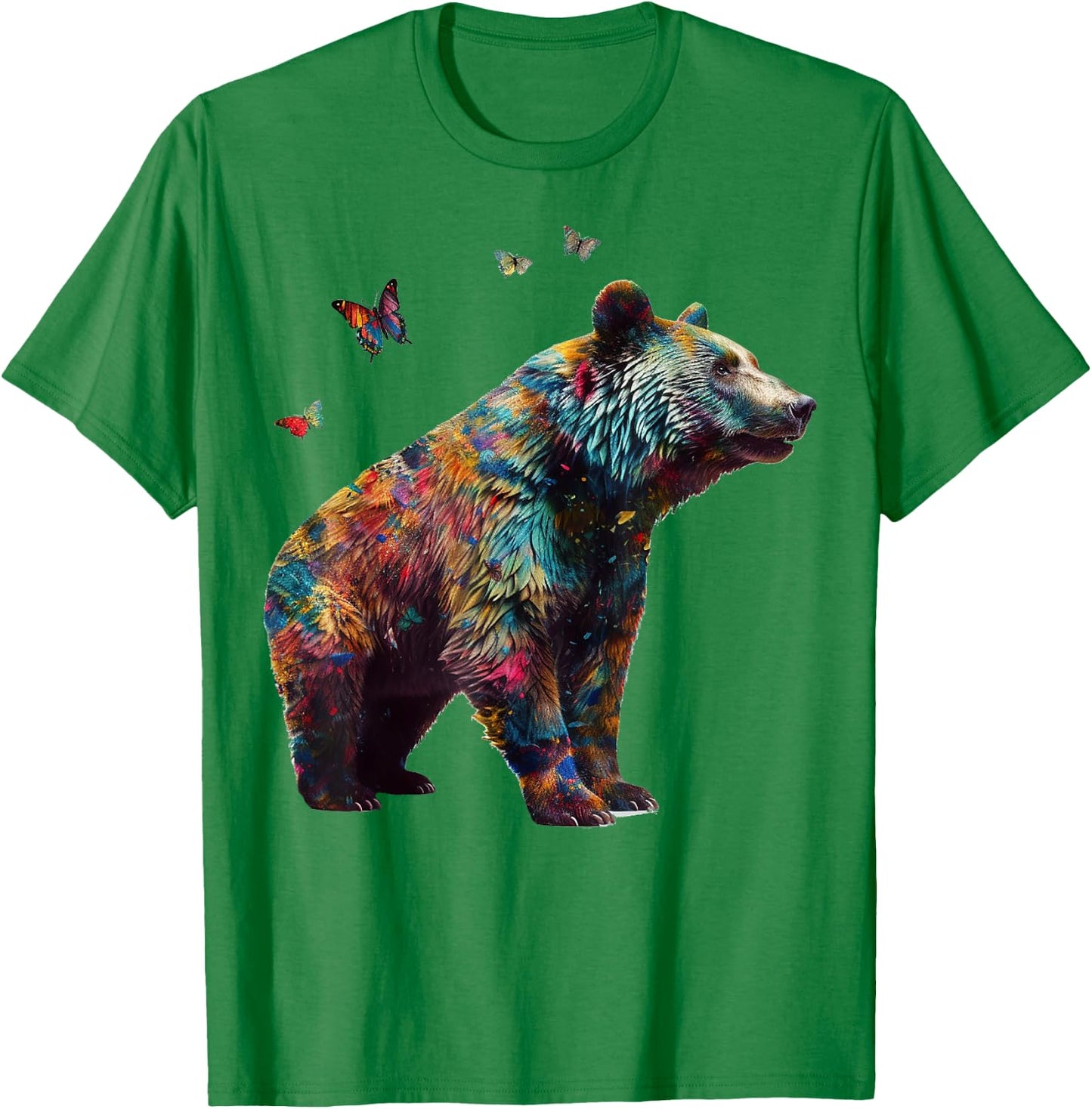 Bear Butterfly Artwork |Colorful Animal Motif Bear T-Shirt - T-Shirt | Irish Green
