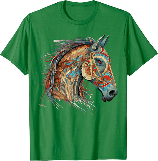 Horse Tribal Abstract Art Native American Geometric Horses T-Shirt - T-Shirt | Irish Green