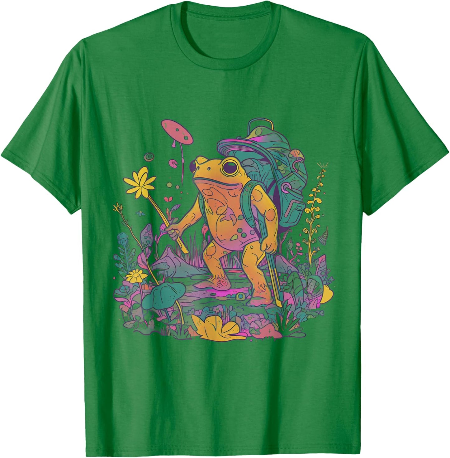 Psychedelic Frog Hiking Camping EDM Music Festival Mushroom T-Shirt - T-Shirt | Irish Green