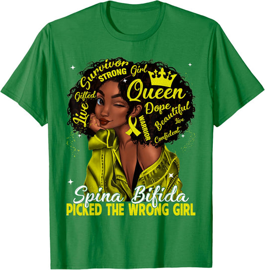 Spina Bifida Picked The Wrong Girl Black Queen Women Girls T-Shirt - T-Shirt | Irish Green