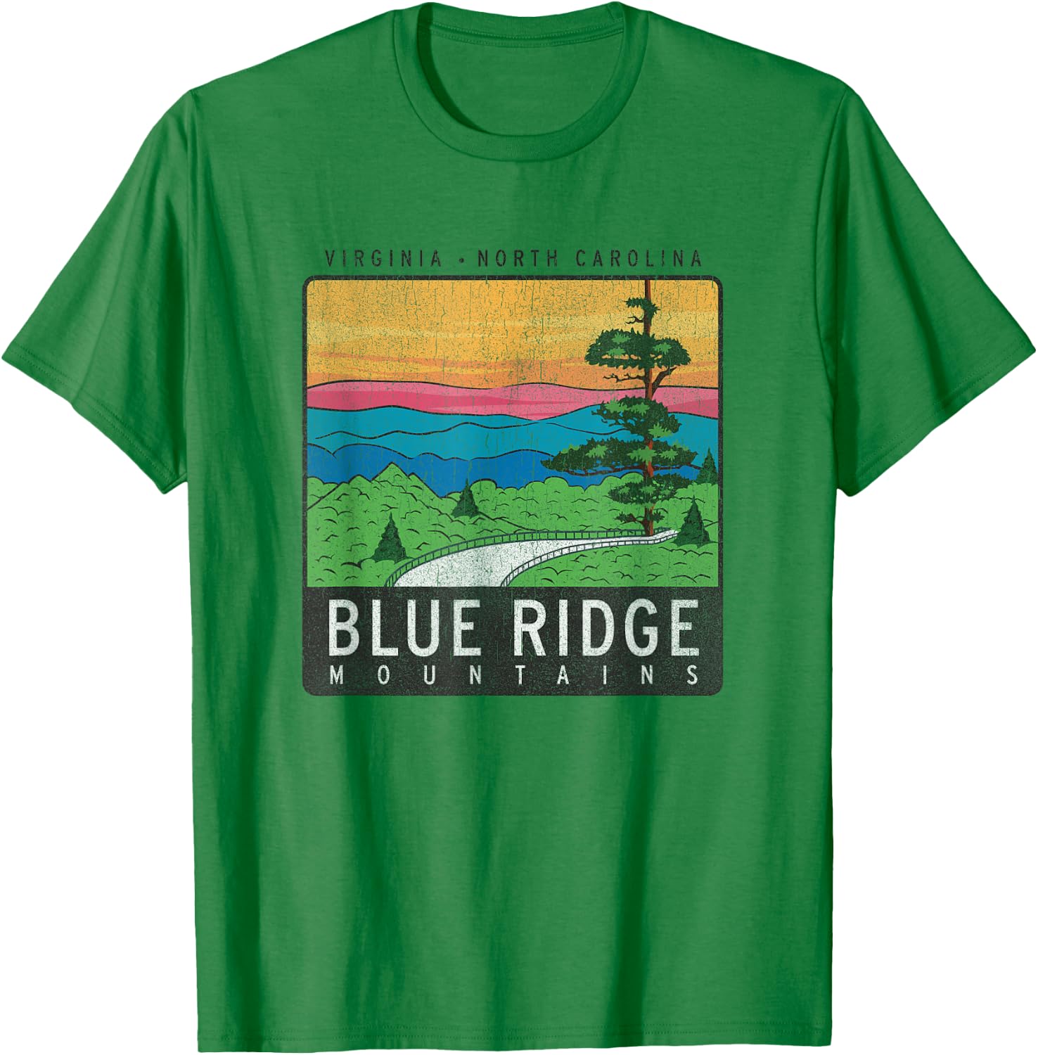 Blue Ridge Mountains National Park Retro T-Shirt - T-Shirt | Irish Green