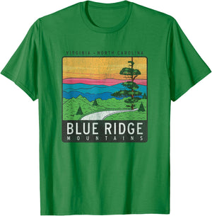 Blue Ridge Mountains National Park Retro T-Shirt - T-Shirt | Irish Green