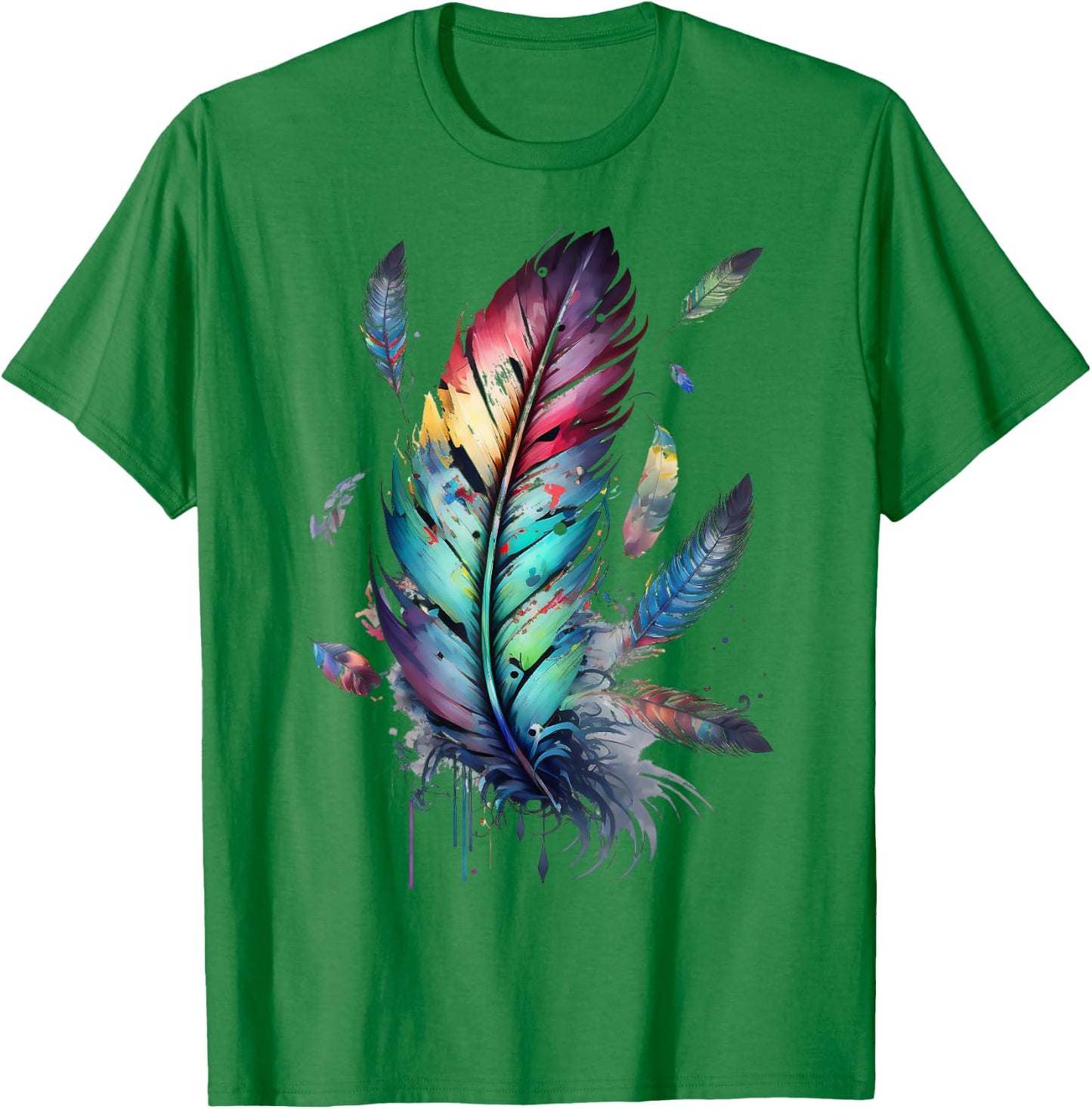 Colorful feathers boho style, bird, Native Americans, symbol T-Shirt - T-Shirt | Irish Green