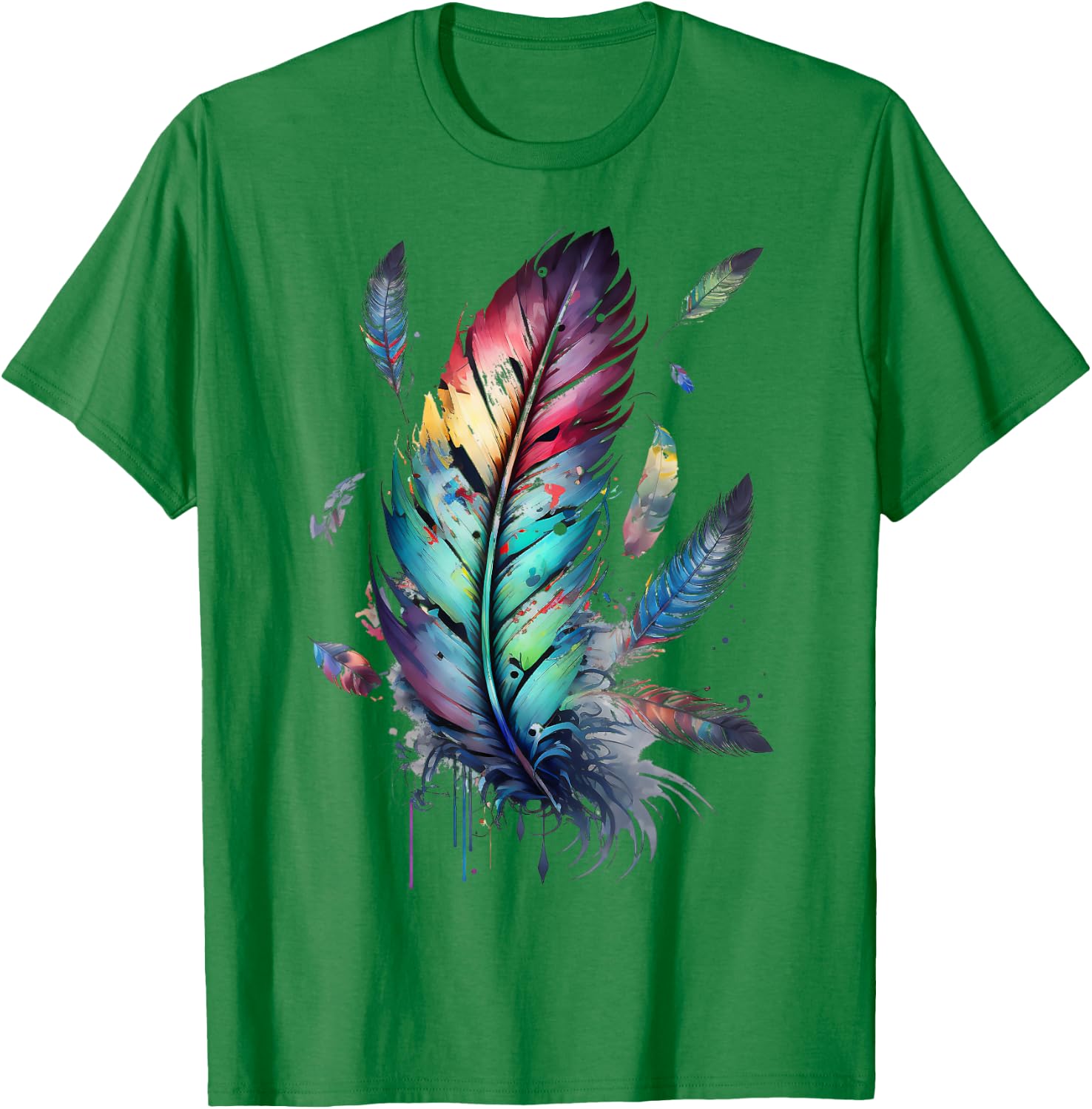 Colorful feathers boho style, bird, Native Americans, symbol T-Shirt - T-Shirt | Irish Green