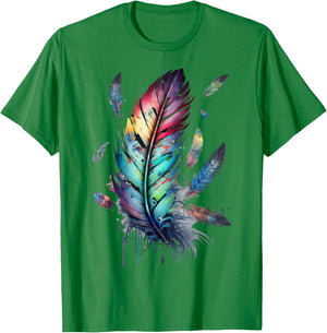 Colorful feathers boho style, bird, Native Americans, symbol T-Shirt - T-Shirt | Irish Green