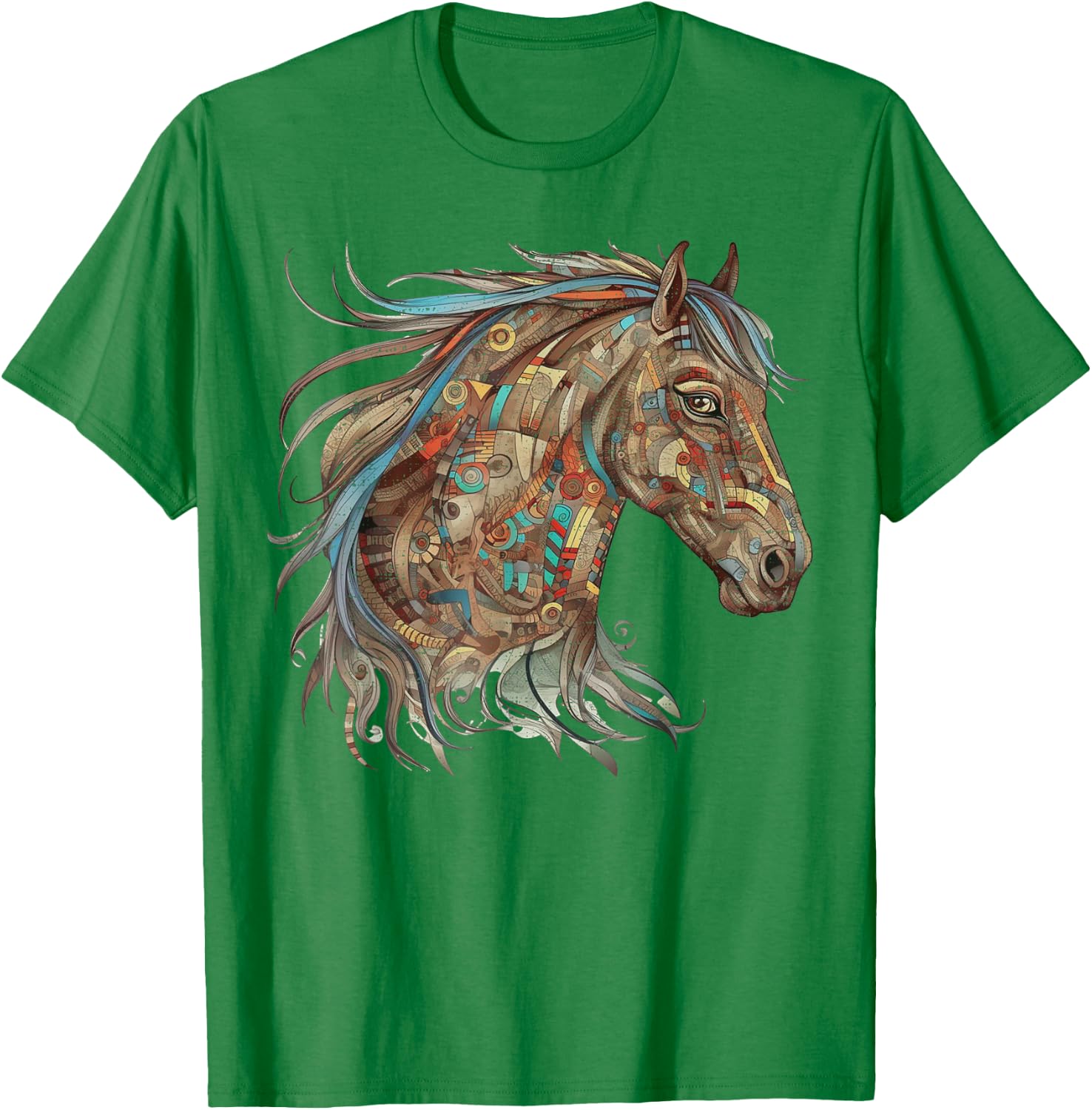 Horse Tribal Abstract Art Native American Geometric Horses T-Shirt - T-Shirt | Irish Green