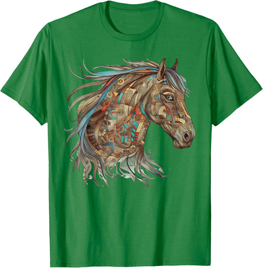 Horse Tribal Abstract Art Native American Geometric Horses T-Shirt - T-Shirt | Irish Green
