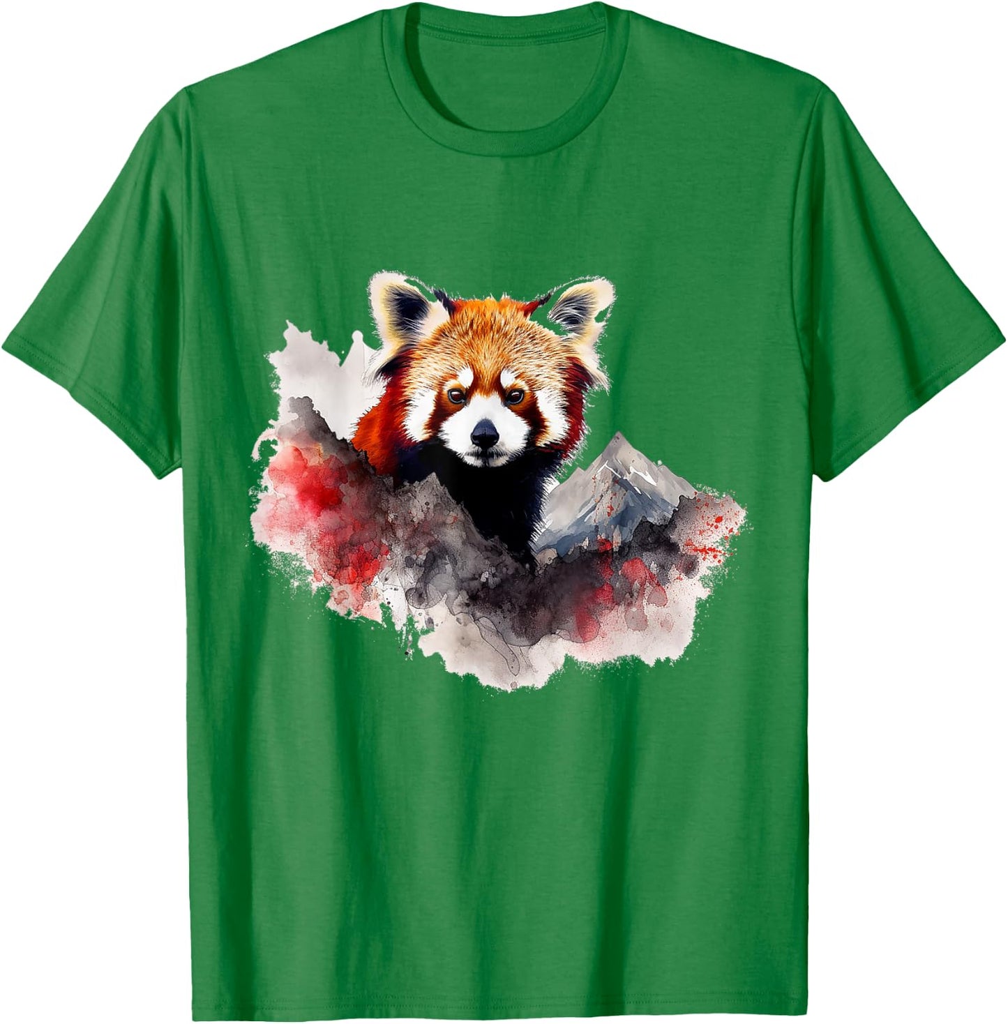 Red Panda Mountains Artwork | Animal Landscape Red Panda T-Shirt - T-Shirt | Irish Green