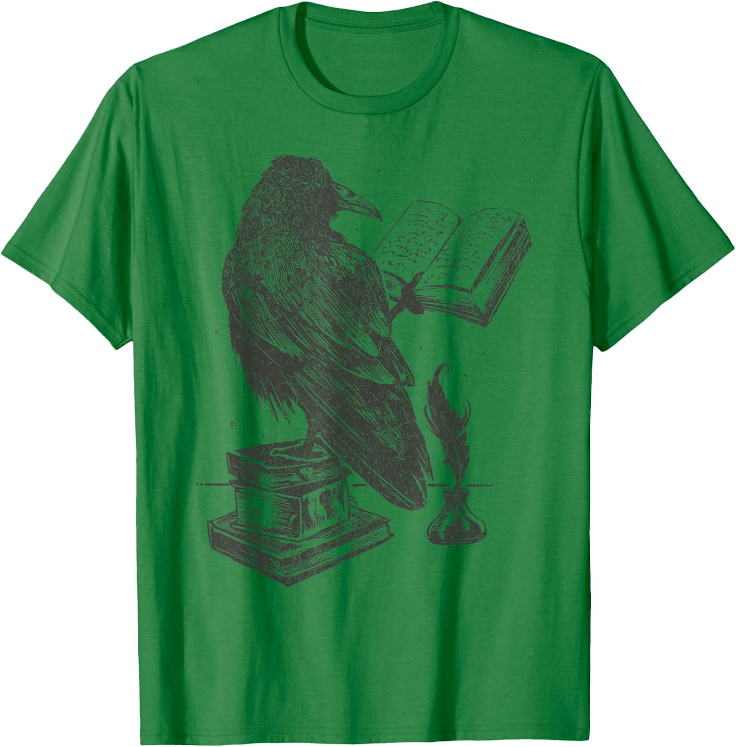 Raven Crow Reading a Magic Book Wizard Animal Bird Reader T-Shirt - T-Shirt | Irish Green