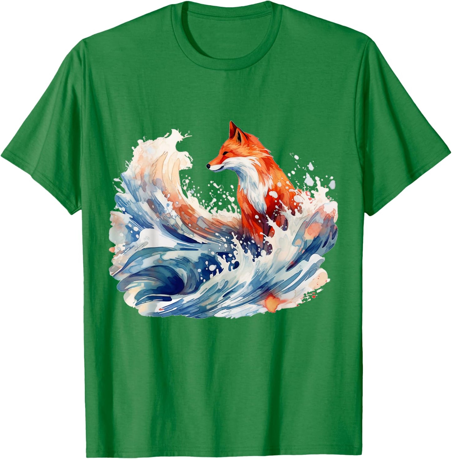 Fox Wave Artwork, Animal Art, Fox T-Shirt - T-Shirt | Irish Green
