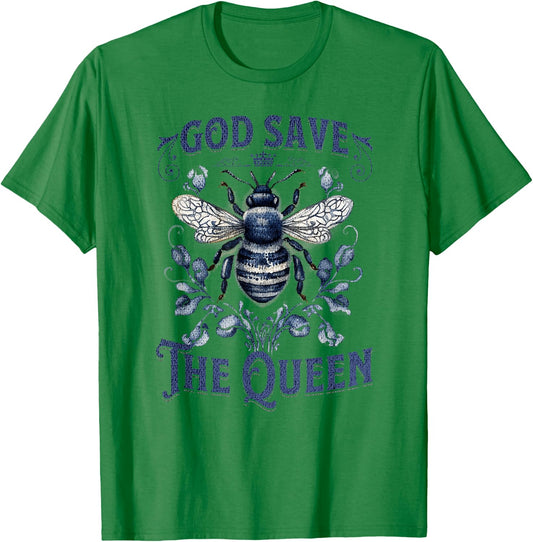 God Save the Queen Native Gardening Bee Graphic T-Shirt - T-Shirt | Irish Green