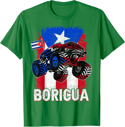 Boricua Puerto Rico Kid Boy Toddler Monster Truck Rican Flag T-Shirt - T-Shirt | Irish Green