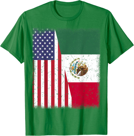 Mexico Half American Flag Mexican Independence Day Men Women T-Shirt - T-Shirt | Irish Green