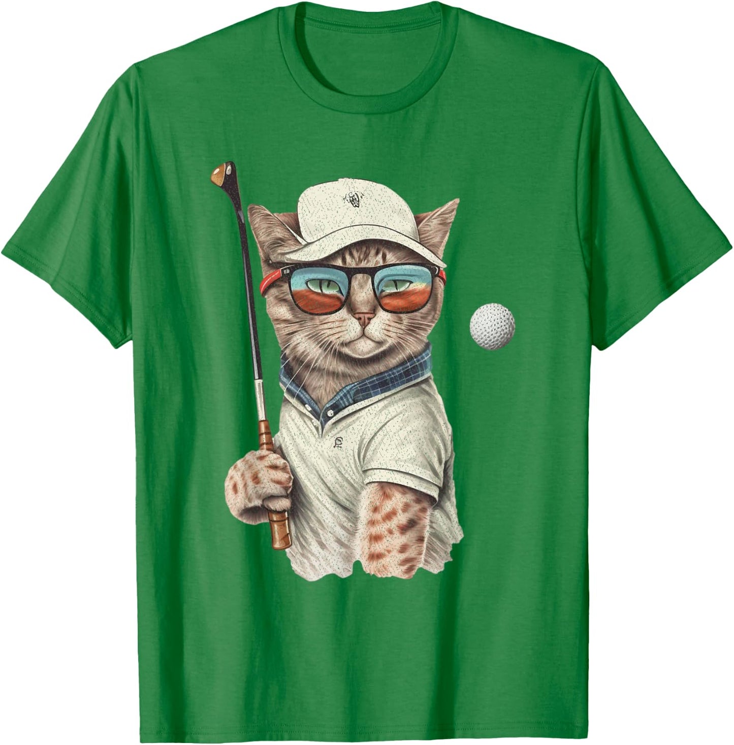 Vintage Retro Cat Playing Golf, Golfer , Kitties Lover T-Shirt - T-Shirt | Irish Green