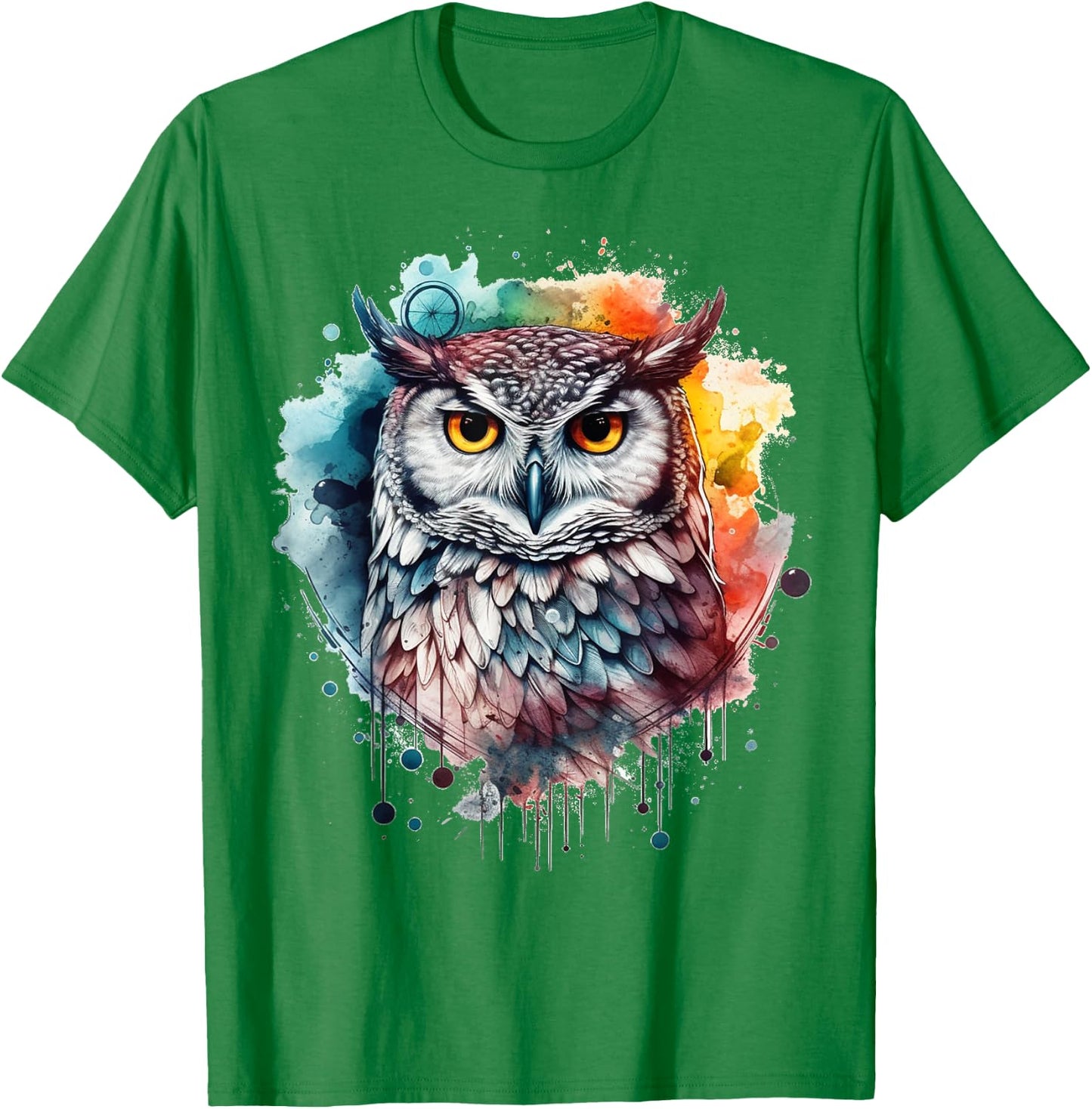 Owl artwork, colourful animal lovers, bird art, animal owl T-Shirt - T-Shirt | Irish Green