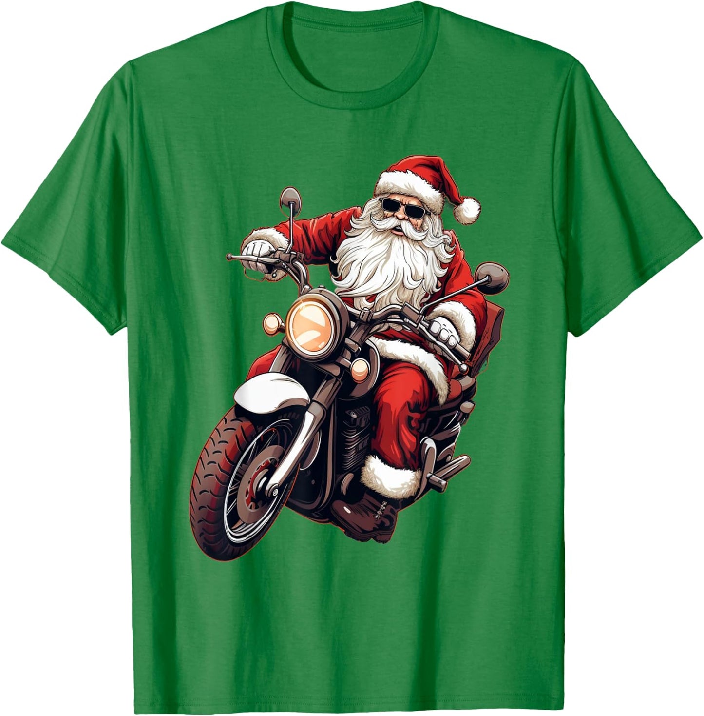 Santa Riding Motorcycle Bike Funny Christmas Biker Xmas T-Shirt - T-Shirt | Irish Green