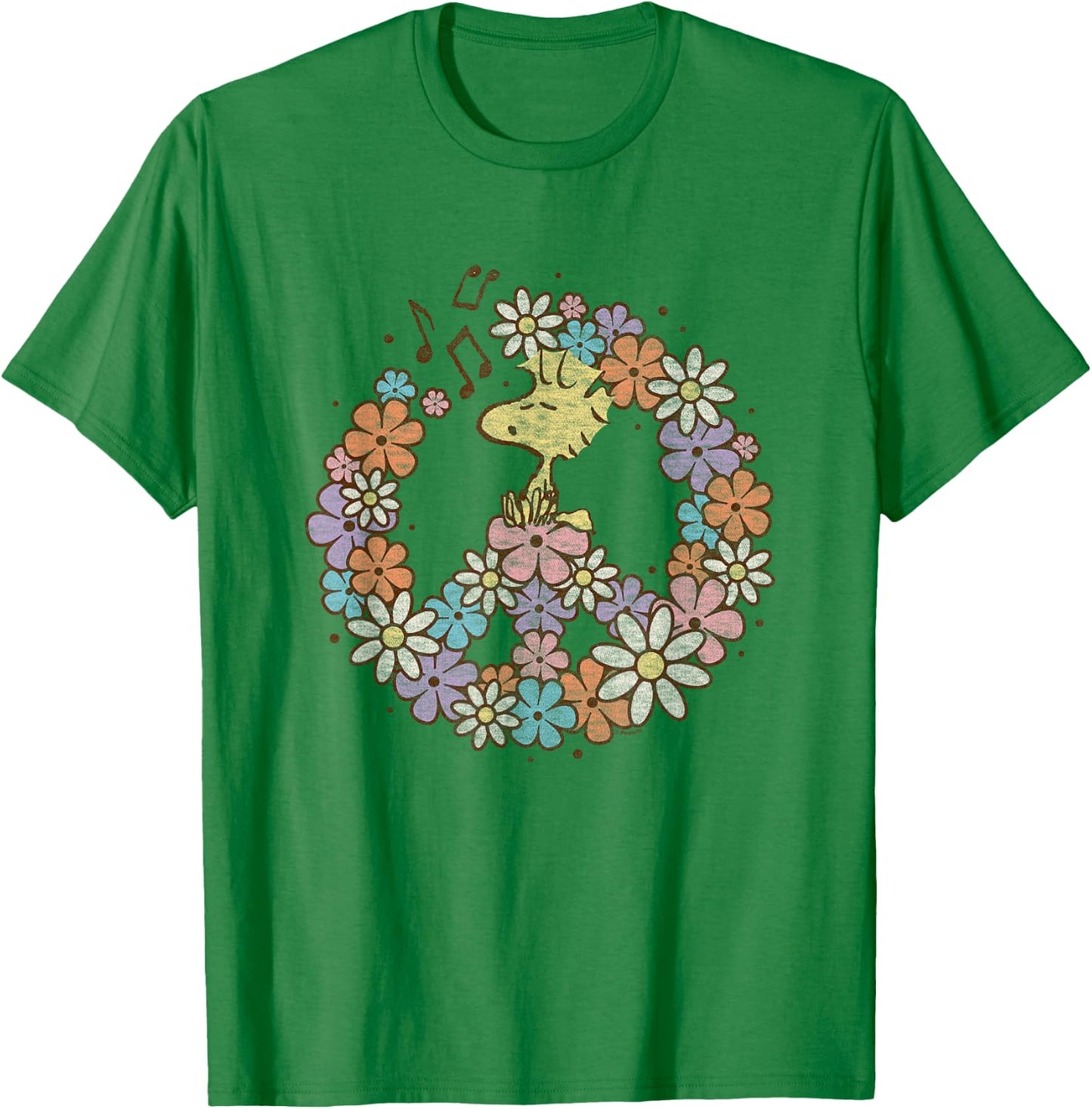 Peanuts - Woodstock Floral Peace Sign T-Shirt - T-Shirt | Irish Green