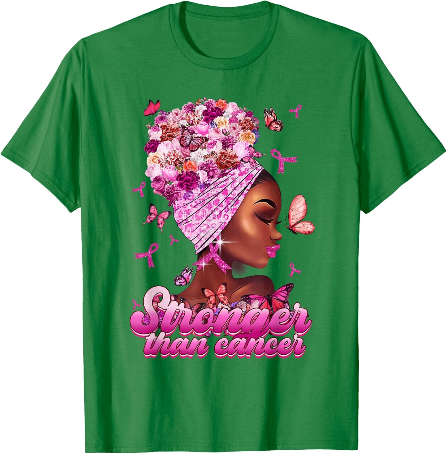 Black Women Queen Stronger Than Breast Cancer Pink Ribbon T-Shirt - T-Shirt | Irish Green