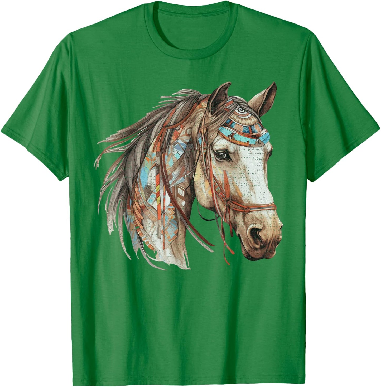 Horse Tribal Abstract Art Native American Geometric Horses T-Shirt - T-Shirt | Irish Green