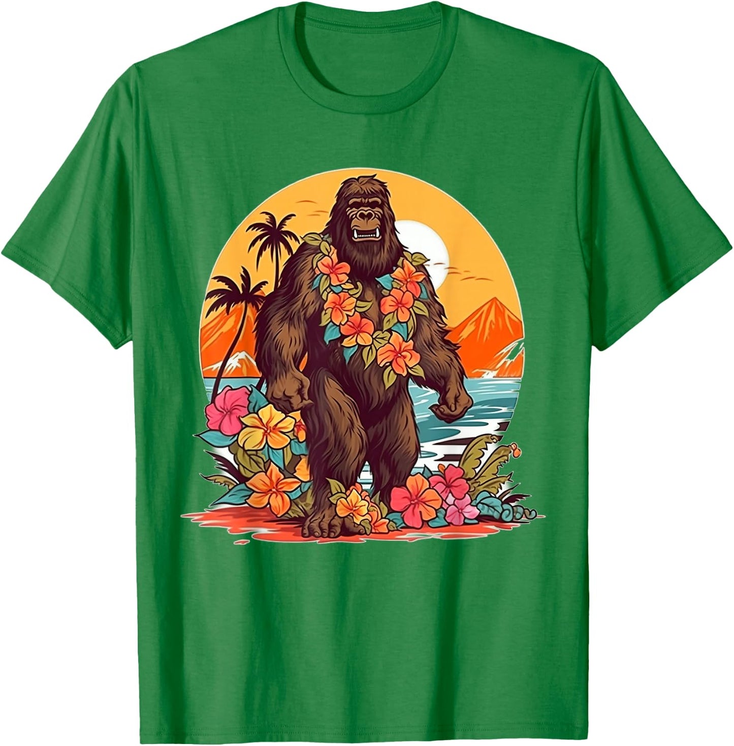 Floral Beach Vacation Bigfoot T-Shirt - T-Shirt | Irish Green