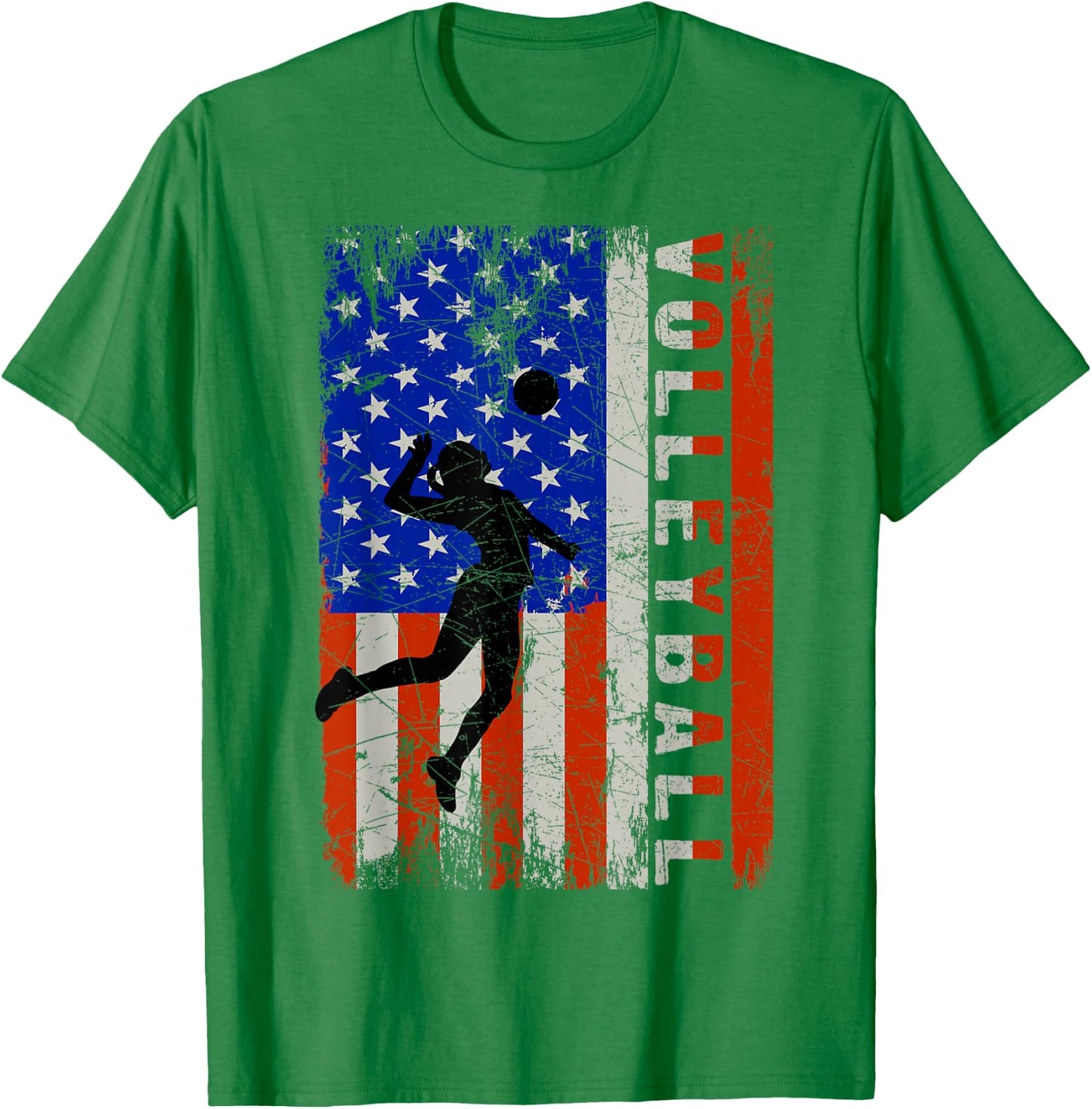 American Flag Volleyball-Shirt Girl Teen Women USA Patriotic T-Shirt - T-Shirt | Irish Green
