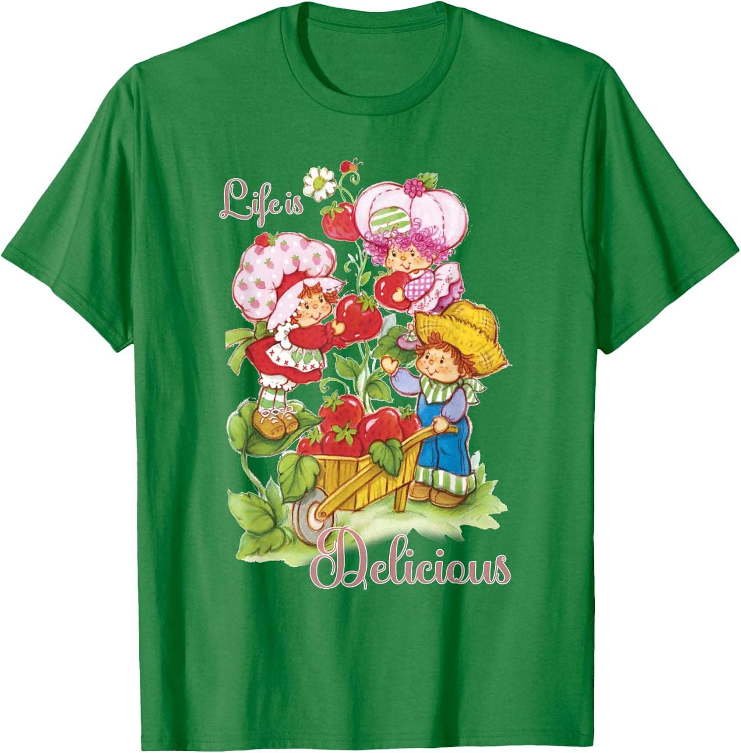Strawberry Shortcake Group Life Is Delicious T-Shirt - T-Shirt | Irish Green
