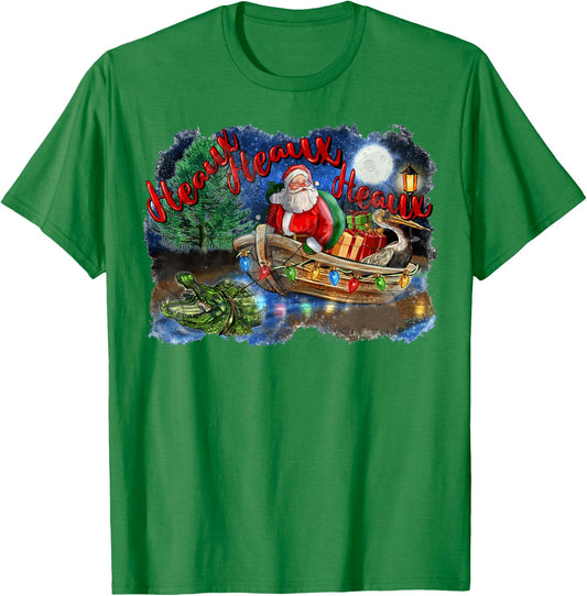 Santa Alligator Heaux Heaux Heaux Christmas Xmas Holiday T-Shirt - T-Shirt | Irish Green