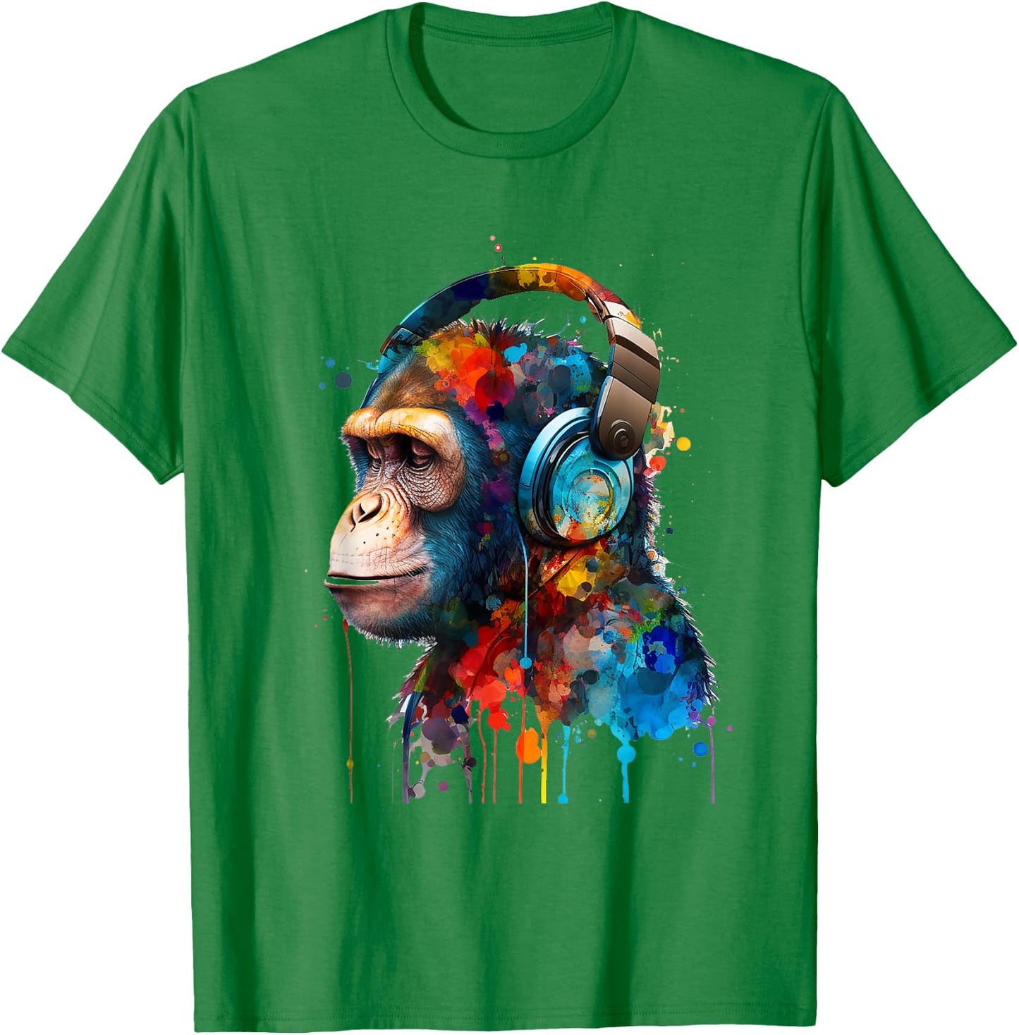 Monkey Wildlife Animal Monkey Lover Cute Monkey Headphones T-Shirt - T-Shirt | Irish Green