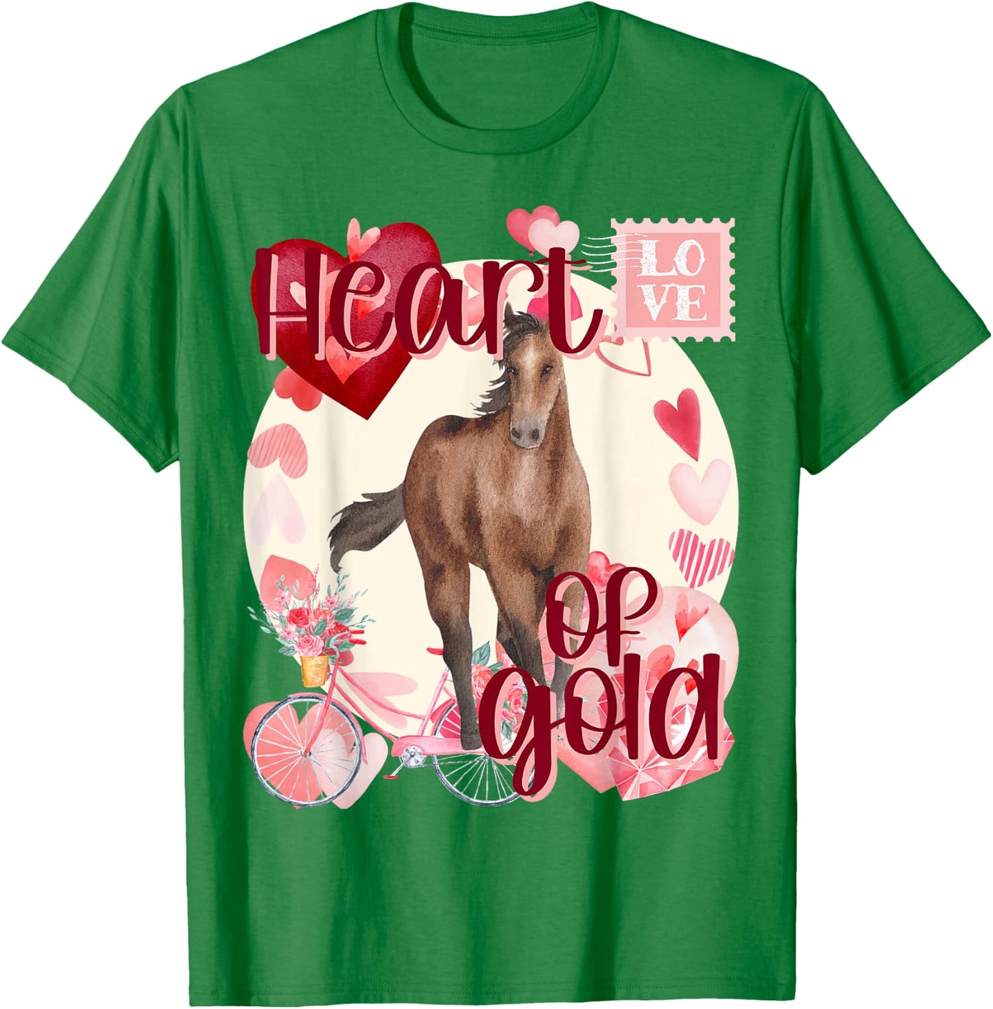 Valentine Horse Simply Watercolor Southern Colors Comfort T-Shirt - T-Shirt | Irish Green