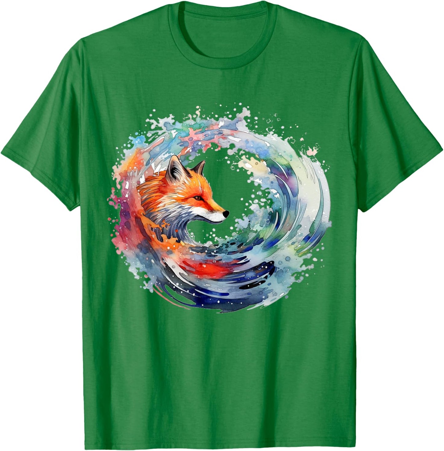 Fox Artwork | Wave Colorful Animal Motif Fox T-Shirt - T-Shirt | Irish Green