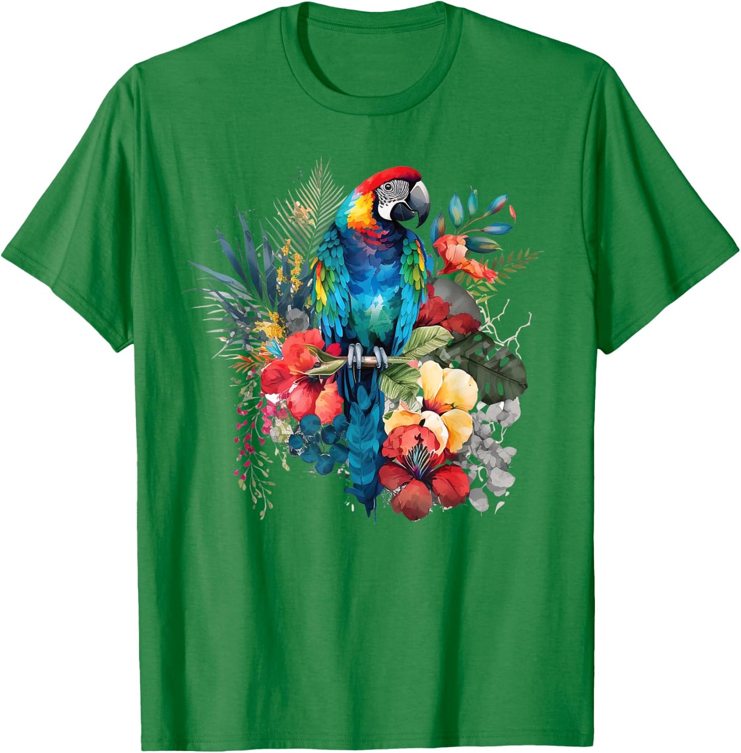 Parrot Tropical Bird Vacation Beach Vintage Flower Hawaiian Women Kids T-Shirt - T-Shirt | Irish Green