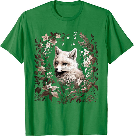 Cottagecore Aesthetic floral Fox inside flowers Goblincore T-Shirt - T-Shirt | Irish Green