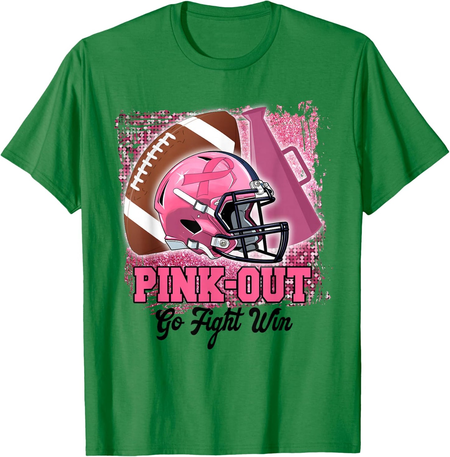 Pink Out Go Fight Win Football Cheer Band Mom Breast Cancer T-Shirt - T-Shirt | Irish Green