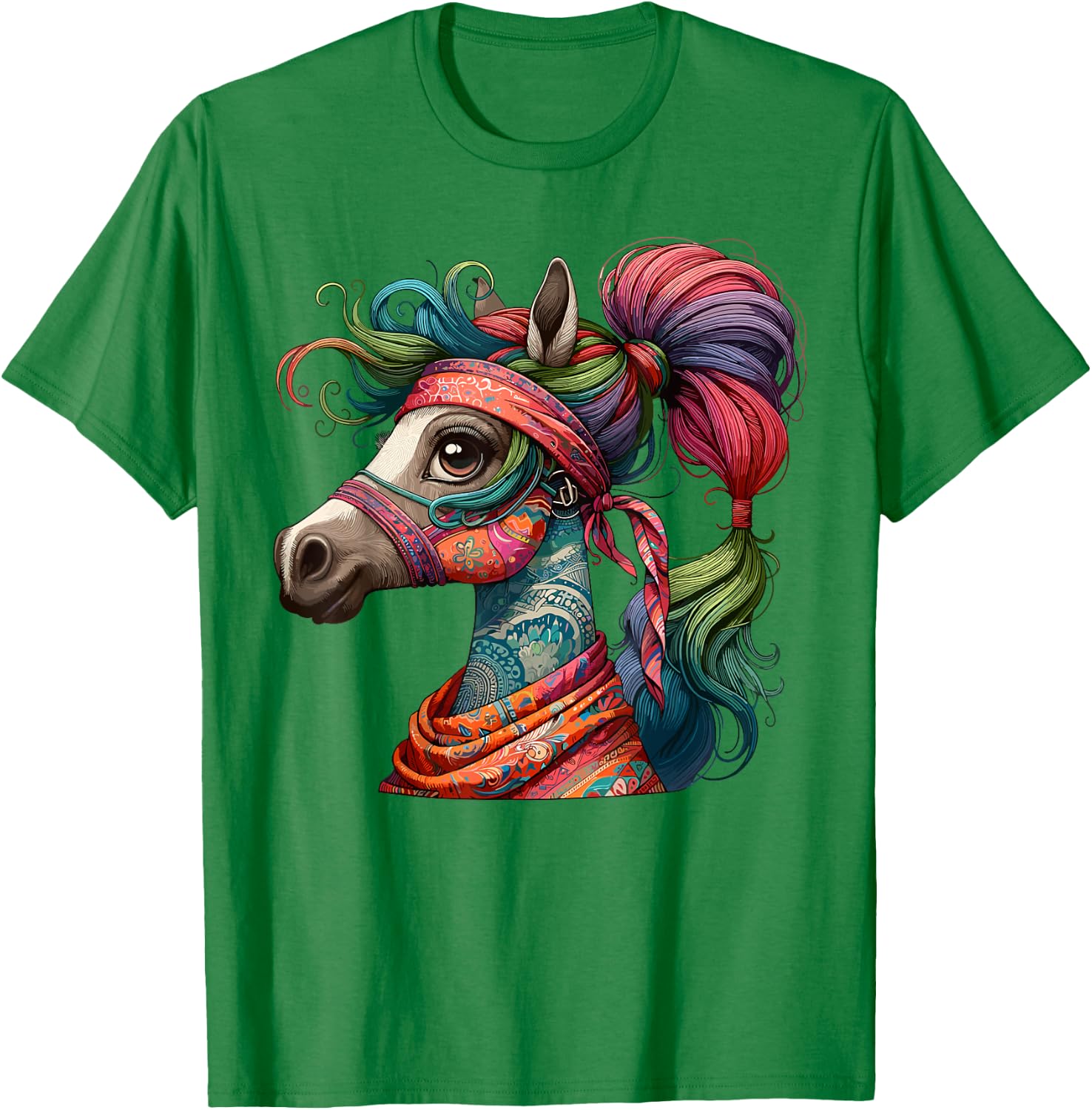 Graceful Horse with Bandana, Stunning T-Shirt - T-Shirt | Irish Green