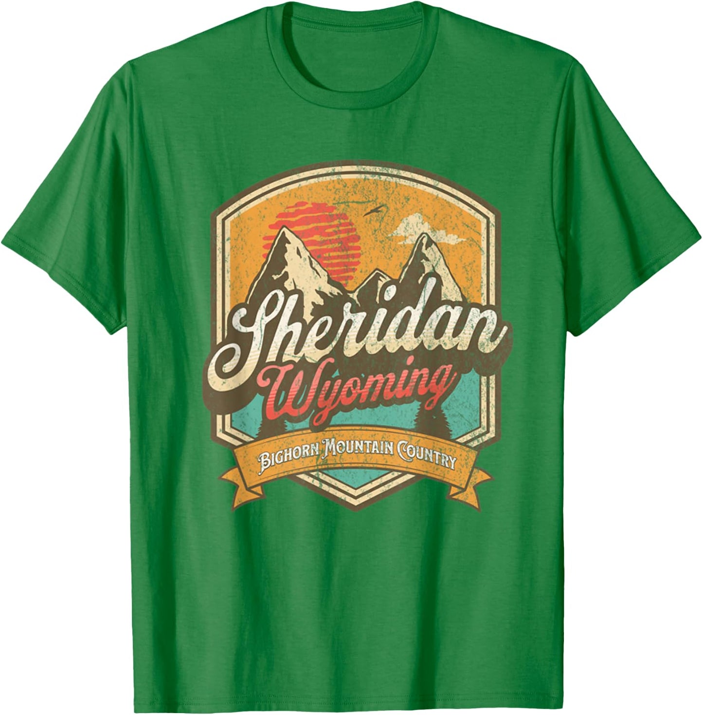 Sheridan, Wyoming Bighorn Mountain Country Logo Emblem T-Shirt - T-Shirt | Irish Green