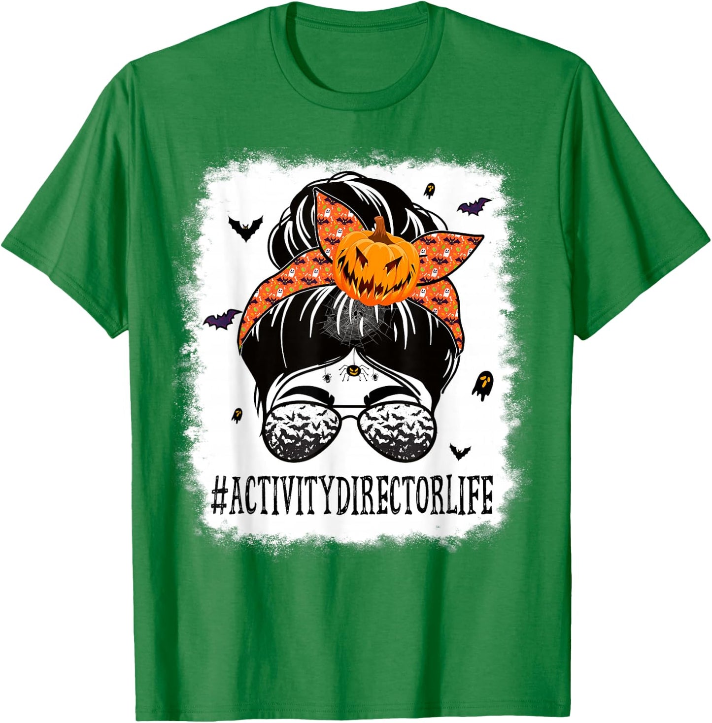 Activity Director Messy Bun Spooky Pumpkin Halloween Costume T-Shirt - T-Shirt | Irish Green