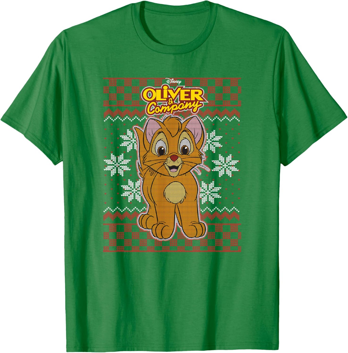 Disney Oliver & Company Christmas Oliver Ugly Sweater Style T-Shirt - T-Shirt | Irish Green