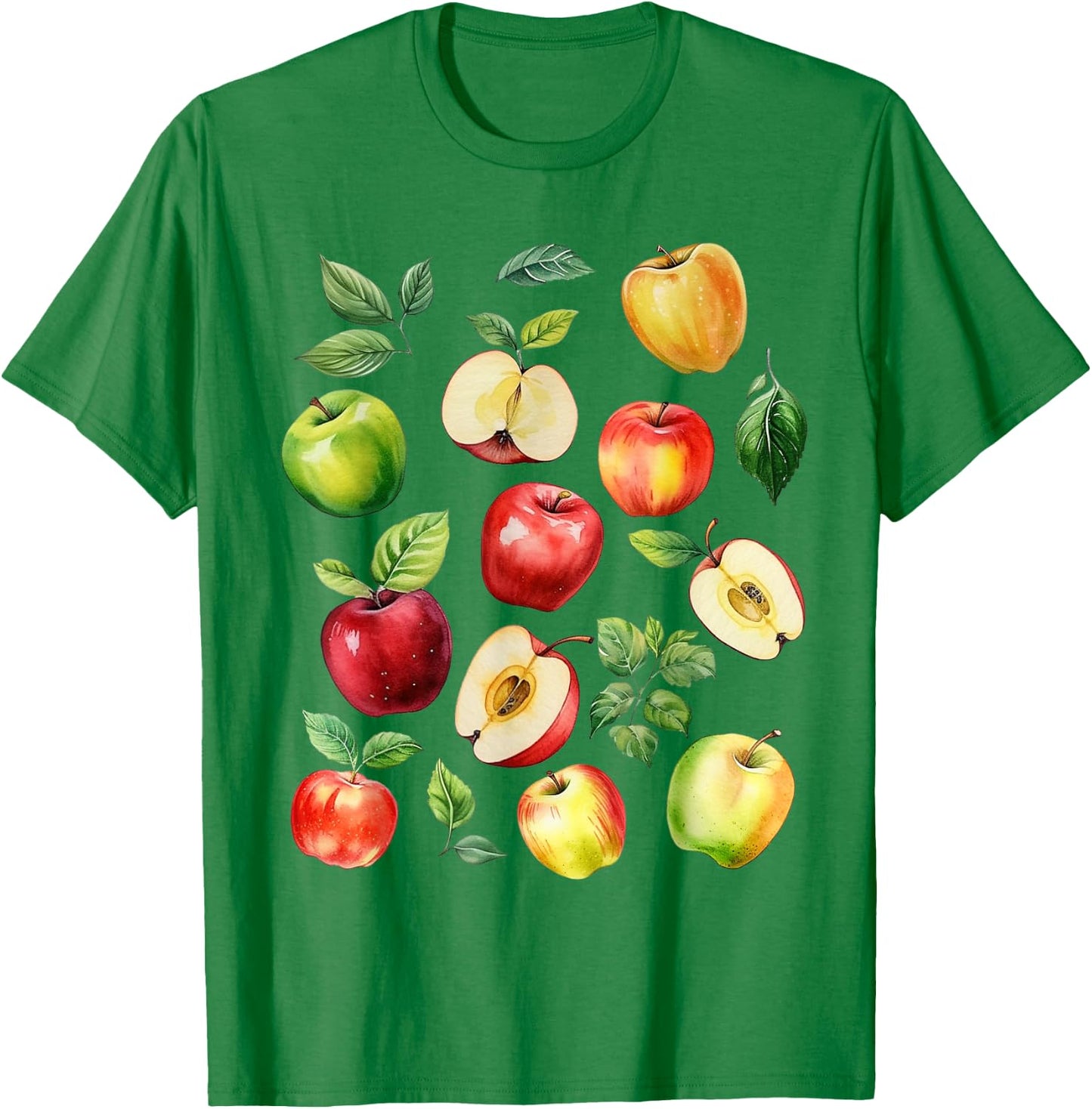 Apple Picking Farmer Apple Varieties Watercolor Farm Fresh T-Shirt - T-Shirt | Irish Green